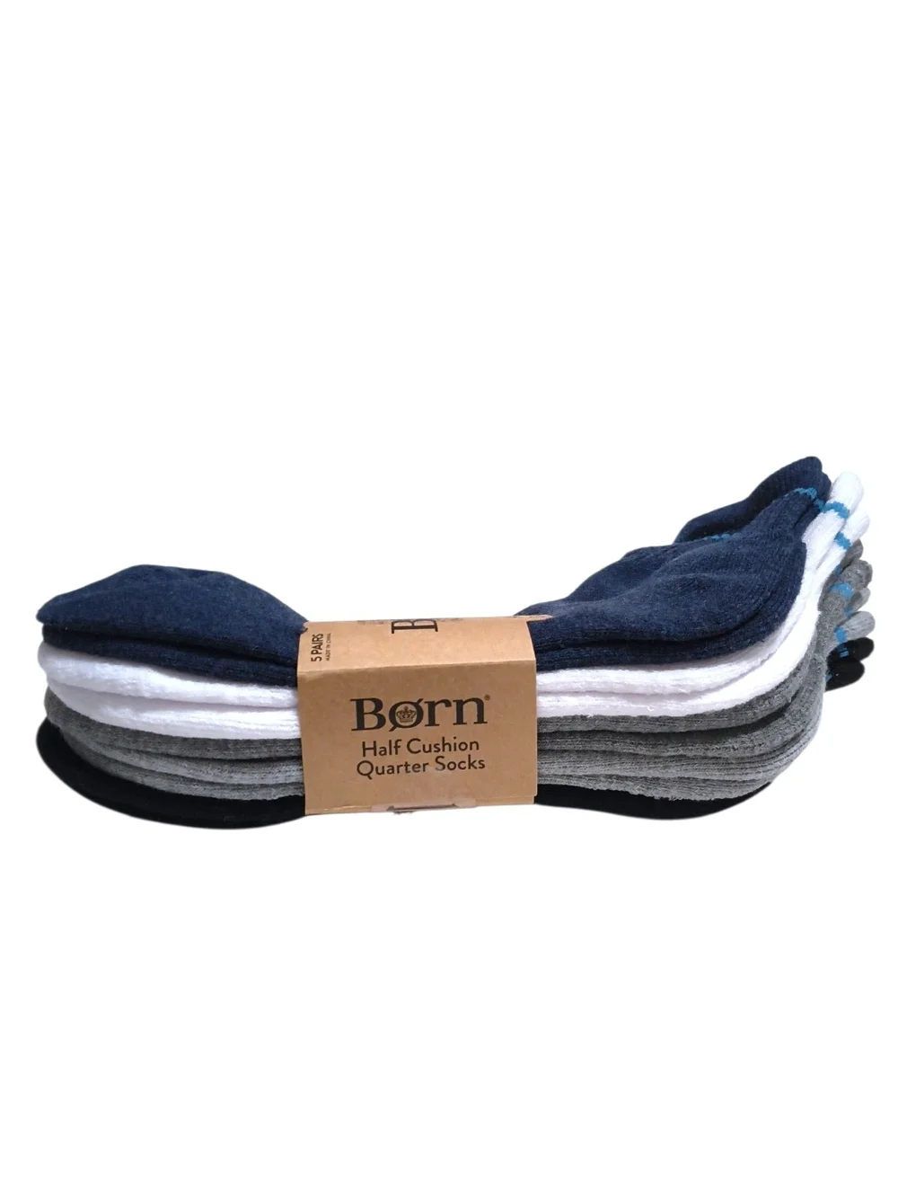 BORN Half Cushion Quarter SOCKS (5 Pack) BLUE WHITE Athletic Socks